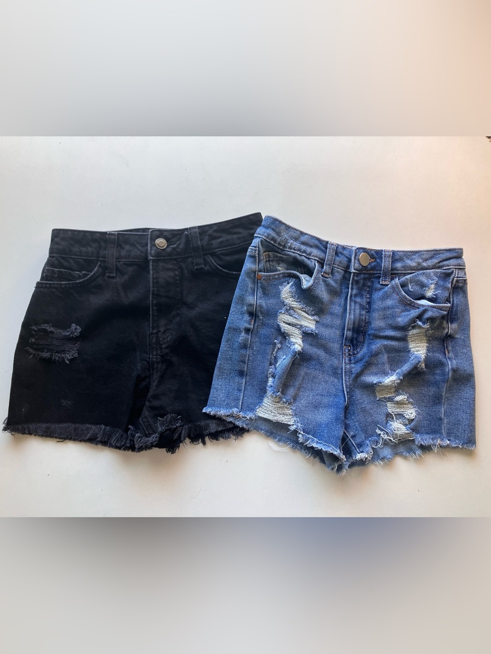 No Boundaries Distressed High-Rise Jean Shorts Lot Blue & Black Womens Size 1